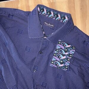 Marco Brunelli Button Up 2XL XXL Long Sleeve Paisley Flip Cuff Purple Blue